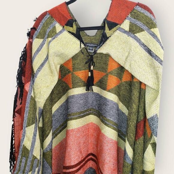 Marc New York Poncho Southwestern Cape One Size Black Rust Earthy Western Gorp‎ - Picture 13 of 13